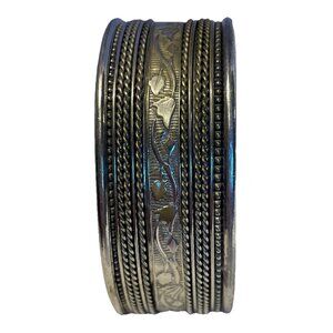 Silver Tone Indian Bollywood Open Cuff Bracelet Wire Design Vine Engraving